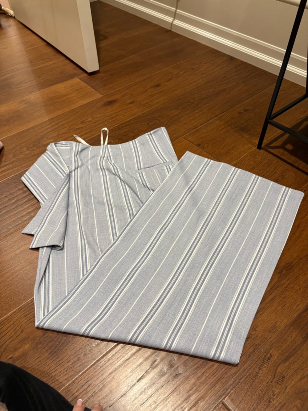 ANTONIO MELANI Light Blue and White Striped Wide leg